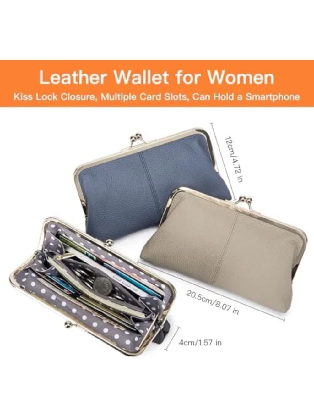 Stylish Genuine Leather RFID Wallet for Women - 8 Card Slots, Coin Pocket